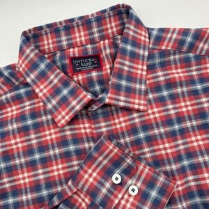 UNTUCKit Radda Red Blue‎ Plaid Flannel Button Up Shirt Men's XL Relaxed Fit